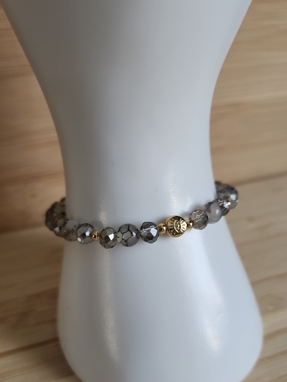 🆕️Evil Eye Gray Beaded Stretch Bracelet